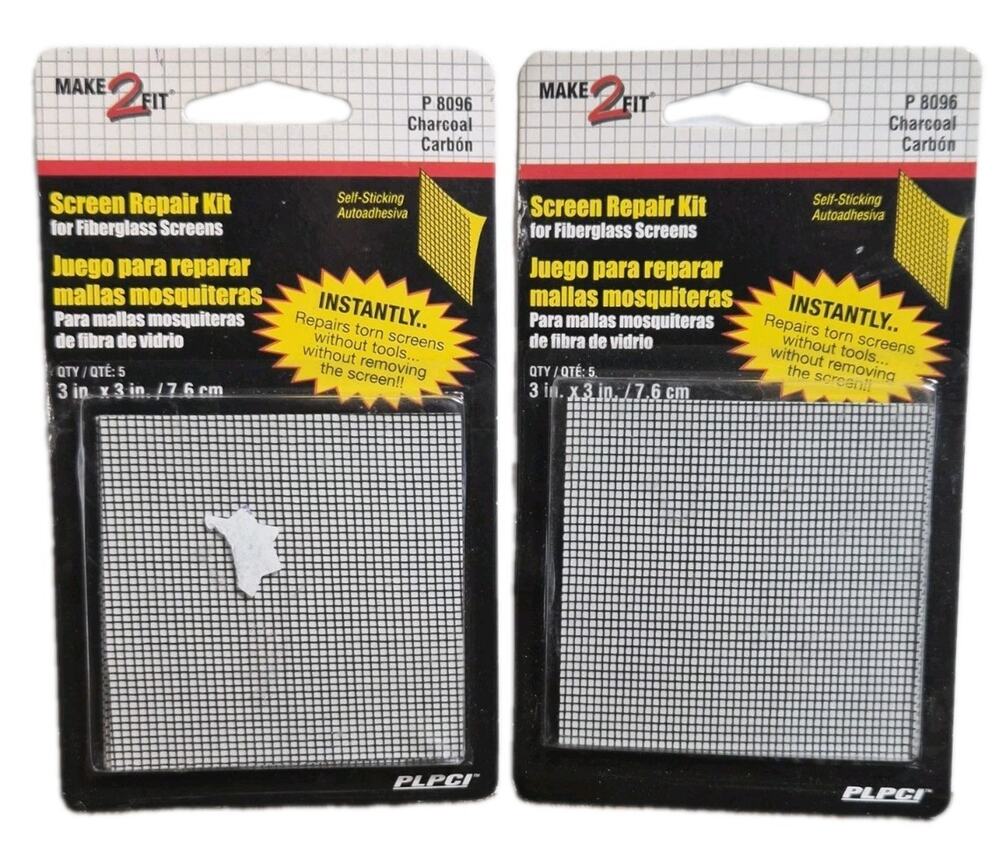 2x Screen Patch Repair Kits 3" x 3" Charcoal Colored 5 Patches Per Pack # P8096